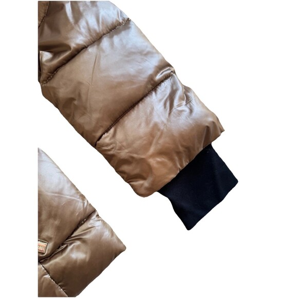 MICHAEL KORS  Women’s Brown Gold Hooded Puffer Belted Jacket Bubble Coat SZ XS - Picture 5 of 11